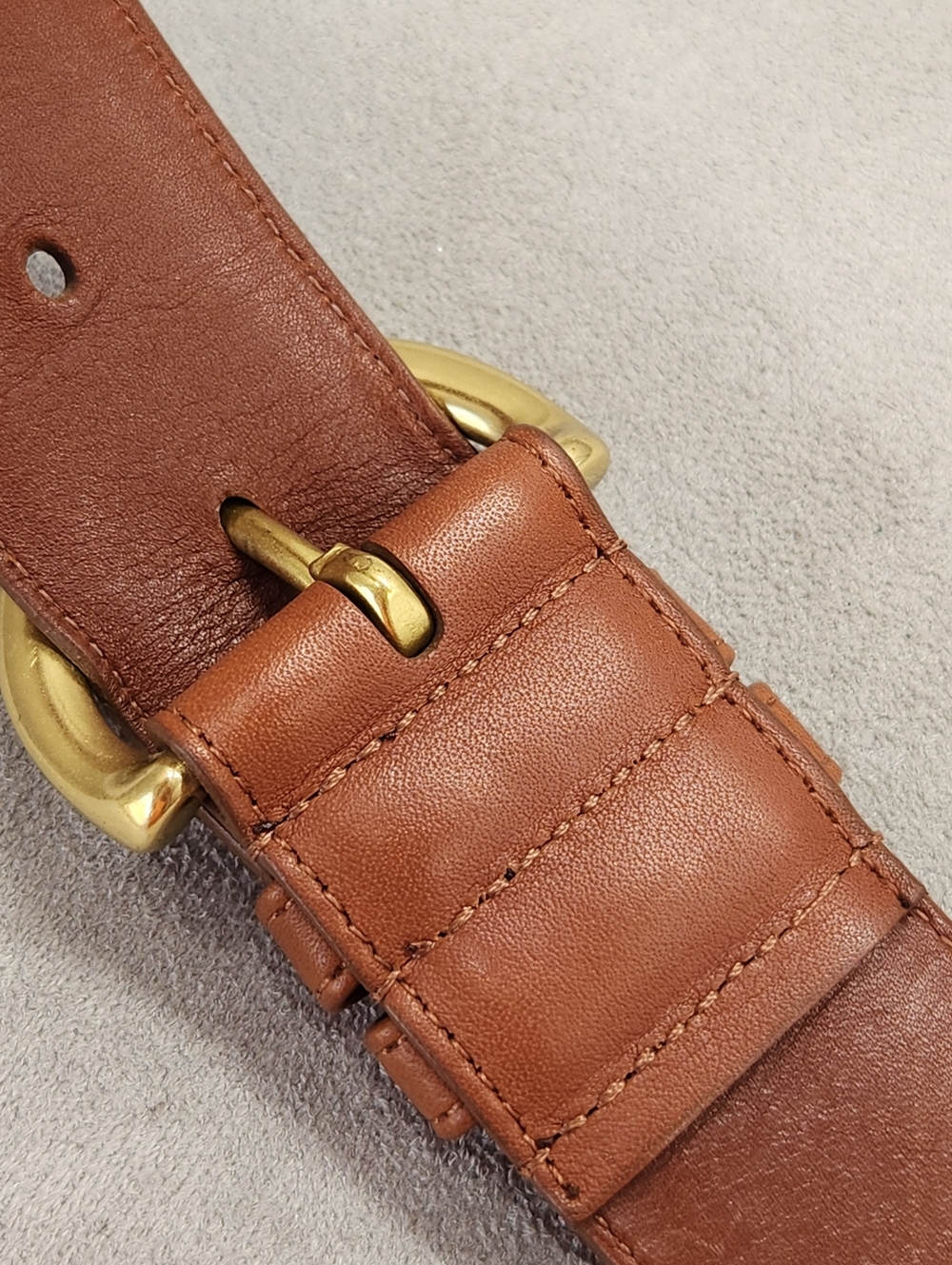 Coach Belt M Brown Cowhide Leather 8500 Solid Brass Golden Tone Buckle Preppy - Picture 8 of 10